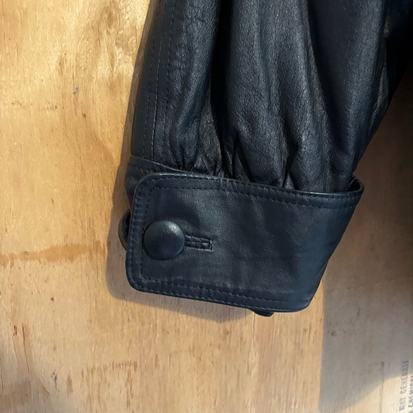 Vintage 90s D.A.N.Y Black Leather Lined Long Drawstring Jacket Coat Classic Sz S - Picture 4 of 9